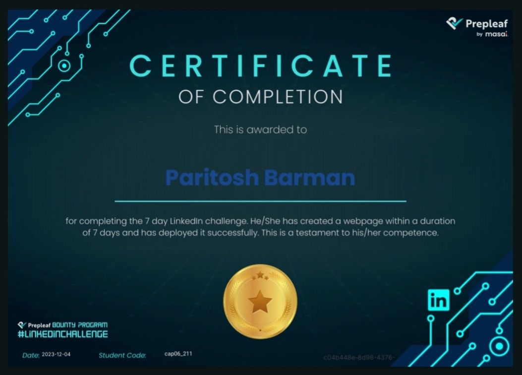 LinkedIn Challenge Certificate